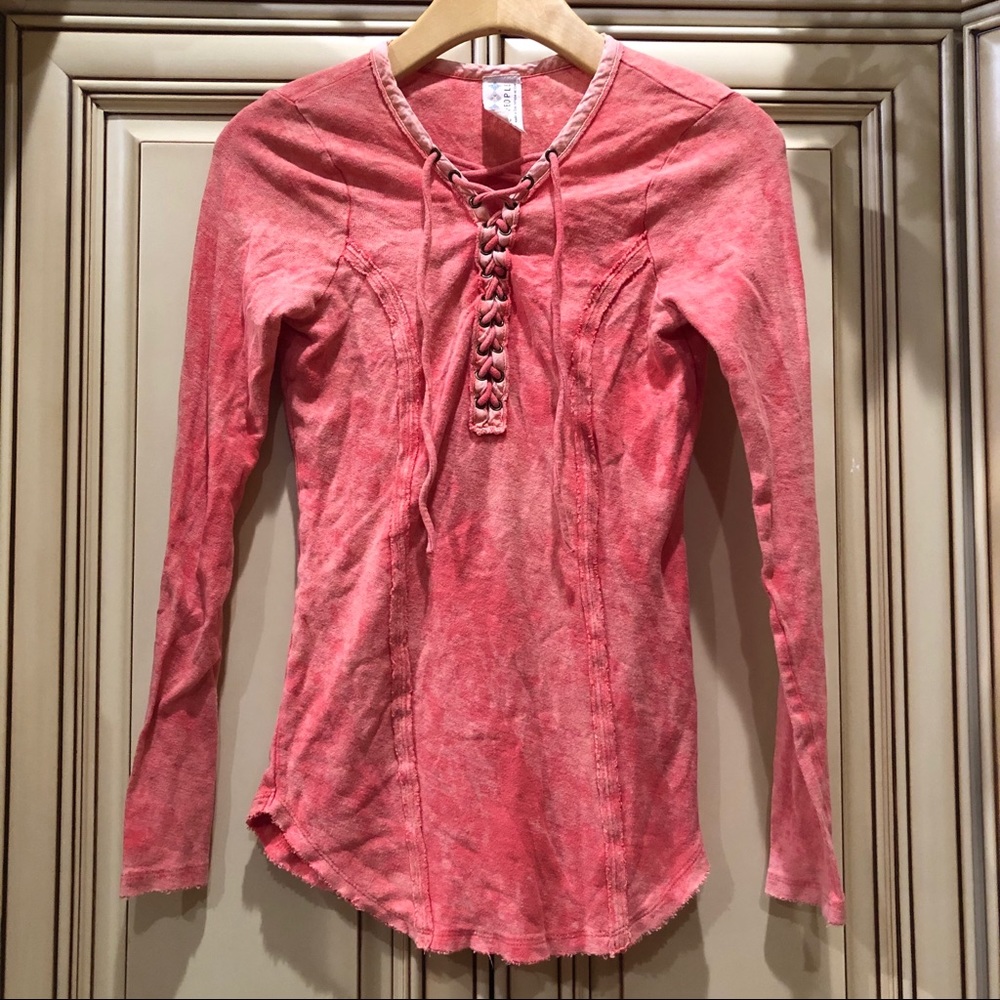 Free People Pinkish Orange Lace-up Long Sleeve
